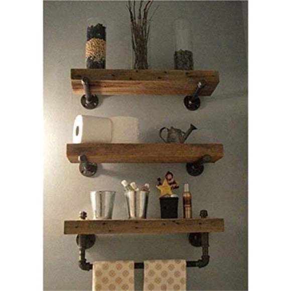 Pipe Shelving Shelve Bookcase Rustic Wood Metal Wall Mounted Hanging Storage